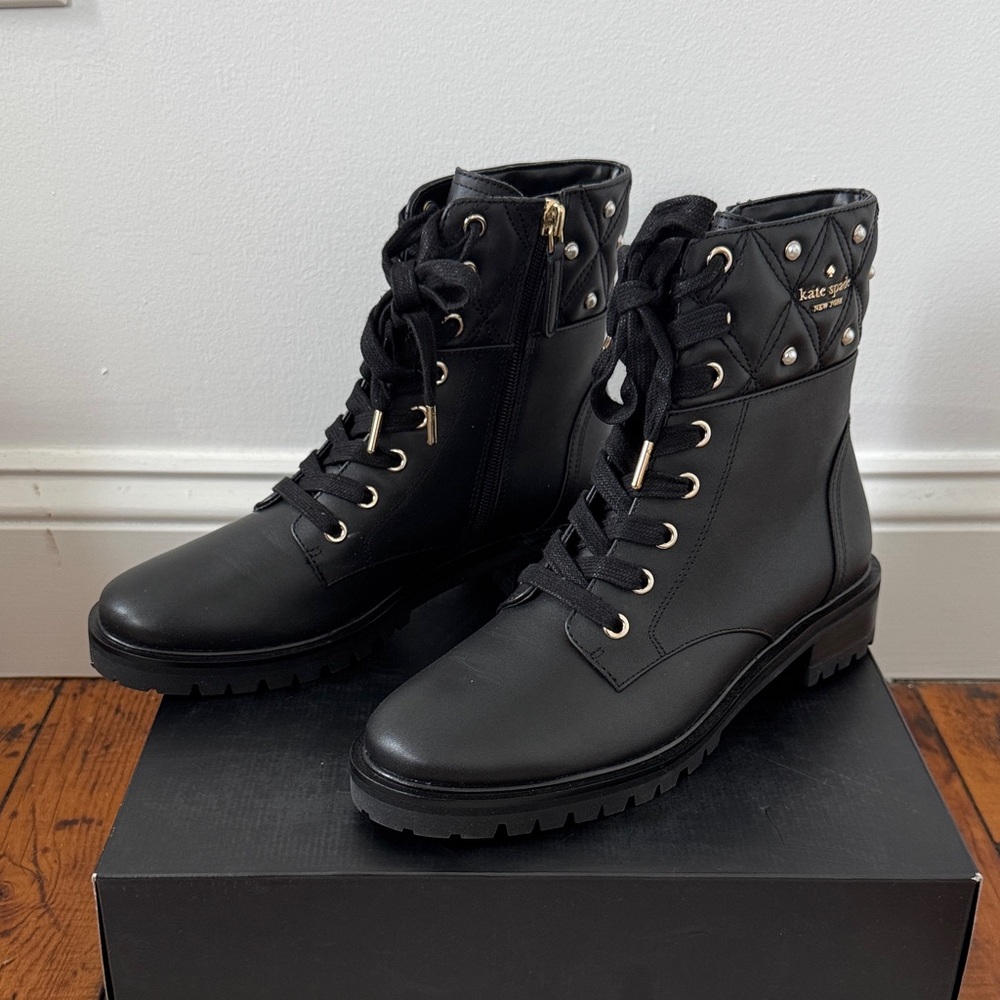 Kate Spade Black Studded Combat Boots